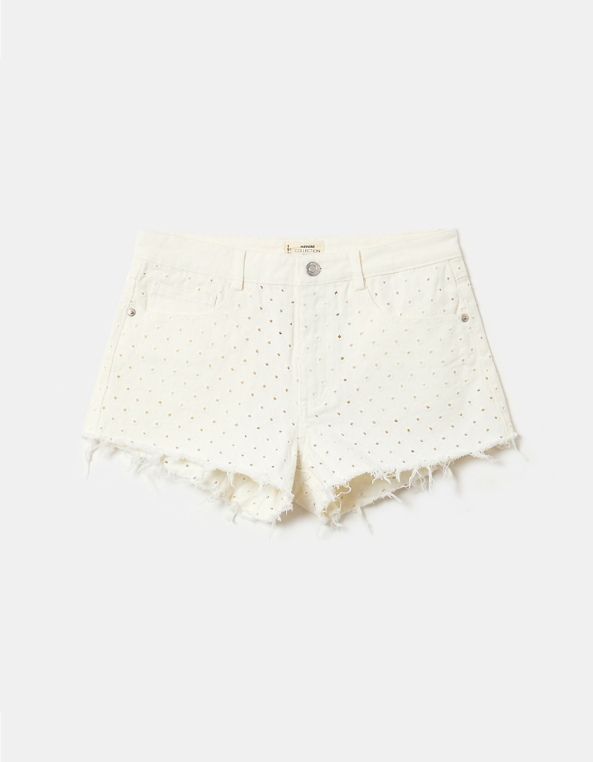TALLY WEiJL, Low Waist White Denim Shorts for Women