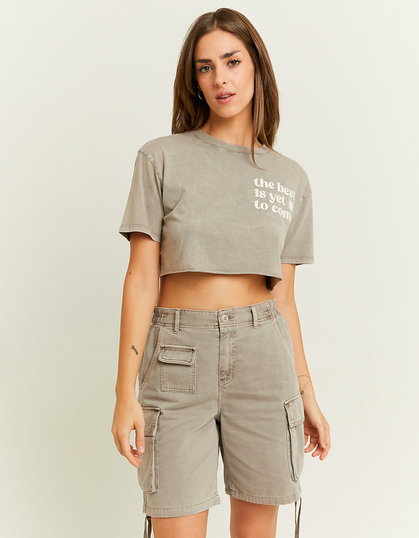 Grey Mid Waist Cargo Shorts