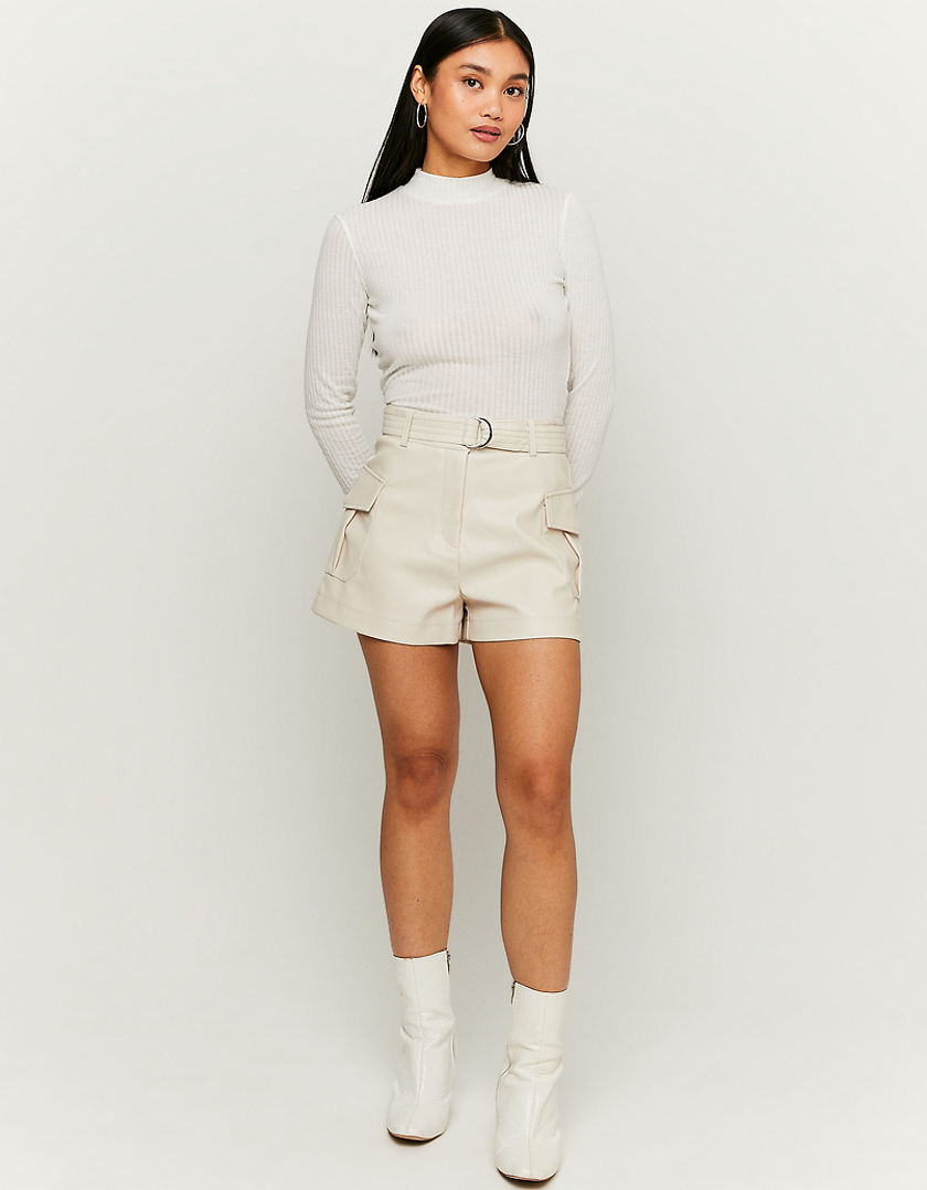 TALLY WEiJL, Beigefarbene Mini Shorts aus Kunstleder for Women