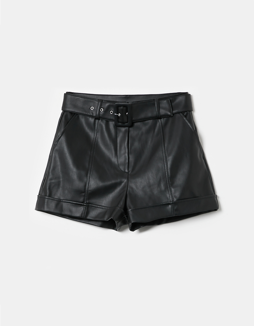 TALLY WEiJL, Black High Waist Faux Leather Shorts for Women