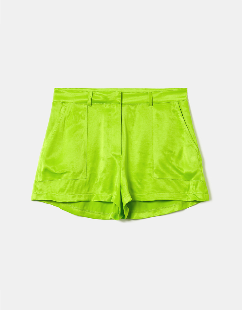 TALLY WEiJL, Green High Waist Satin Shorts for Women