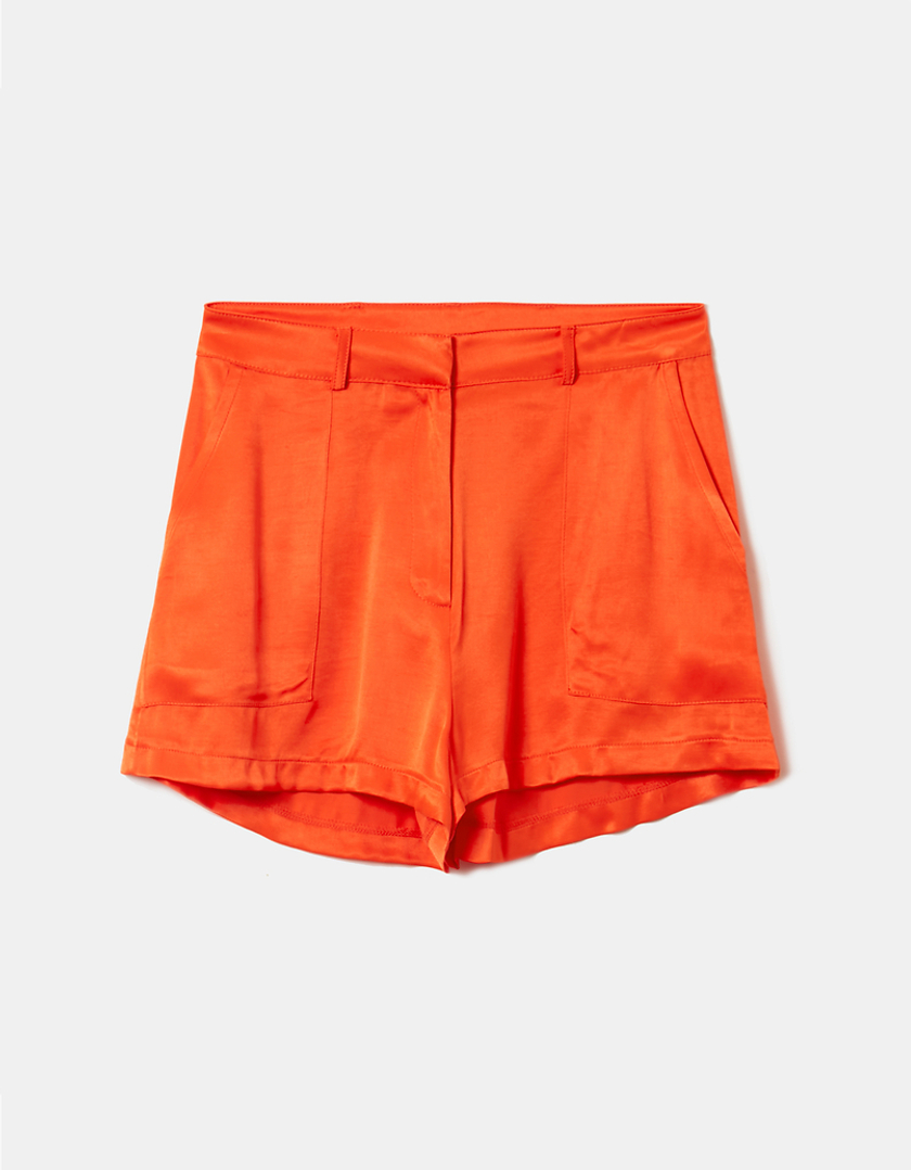 TALLY WEiJL, Orangefarbene High Waist Satin Shorts for Women