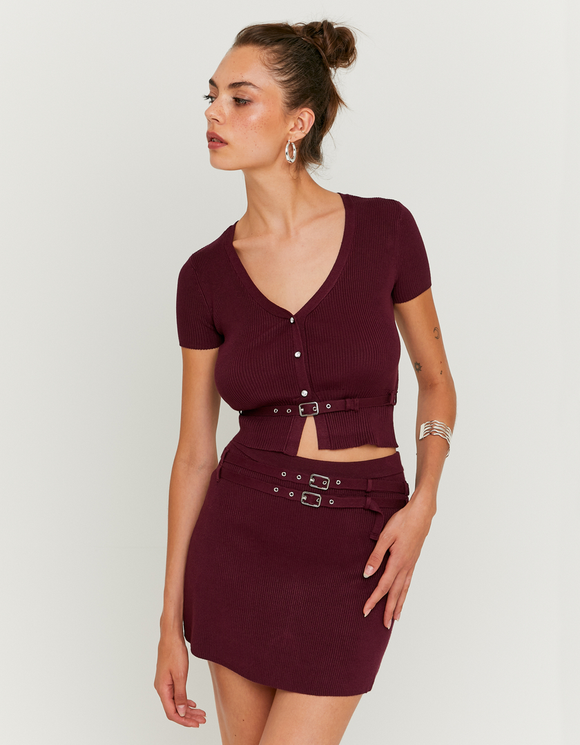 Gonna pantaloncino Borgogna in maglia con doppia cintura