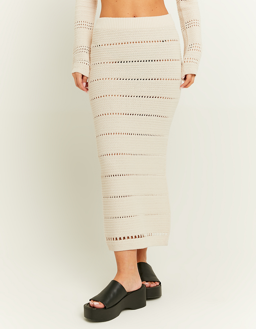 TALLY WEiJL, Beige Midi Skirt in Crochet for Women
