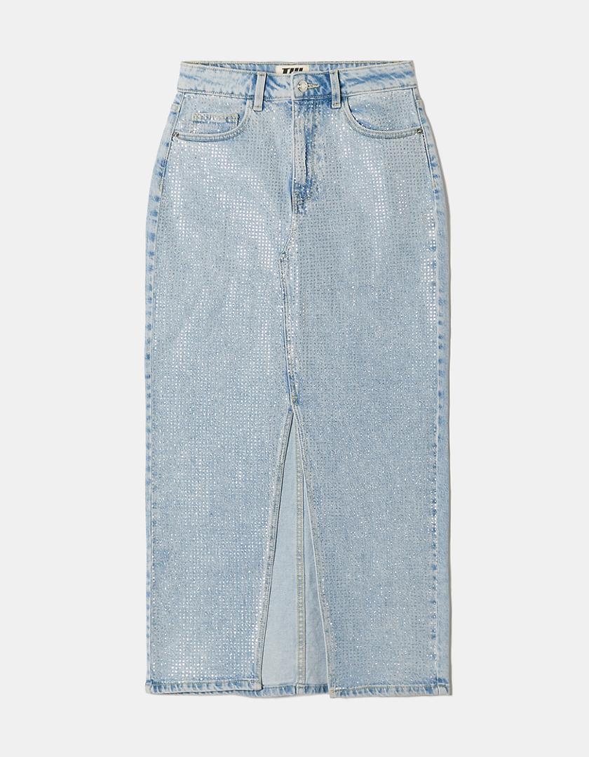 TALLY WEiJL, Jupe midi en jean taille haute avec strass for Women