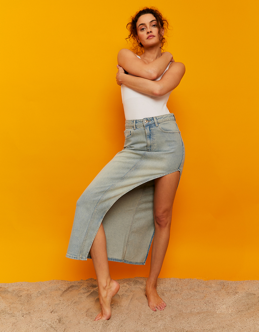High Waist Column Skirt mit Seitenschlitz