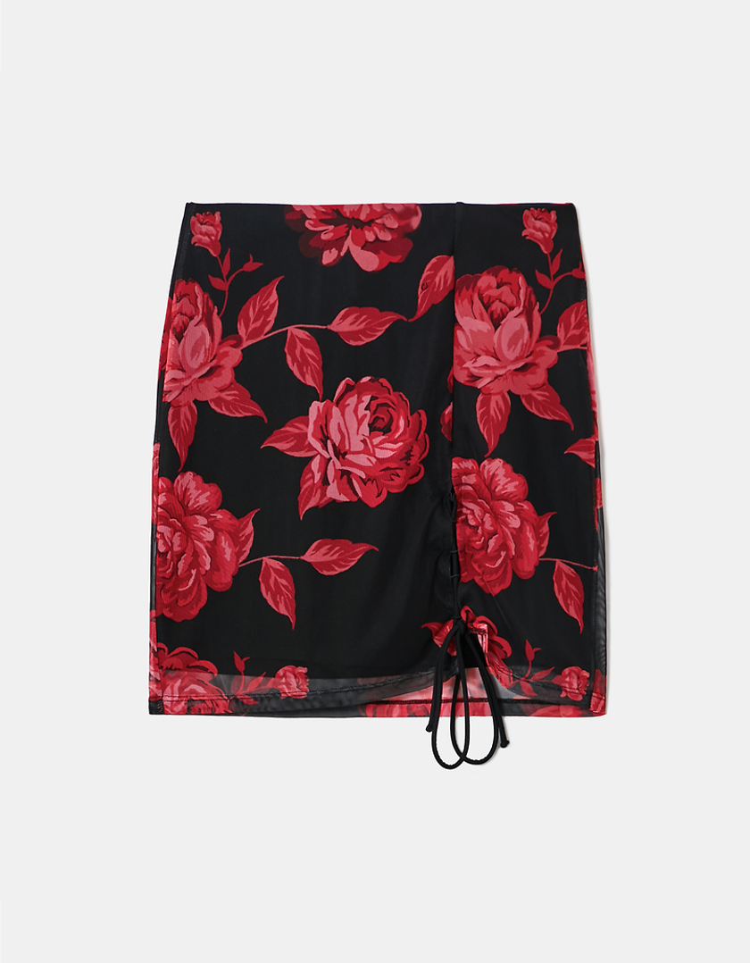 TALLY WEiJL, Black Mesh Printed Mini Skirt for Women