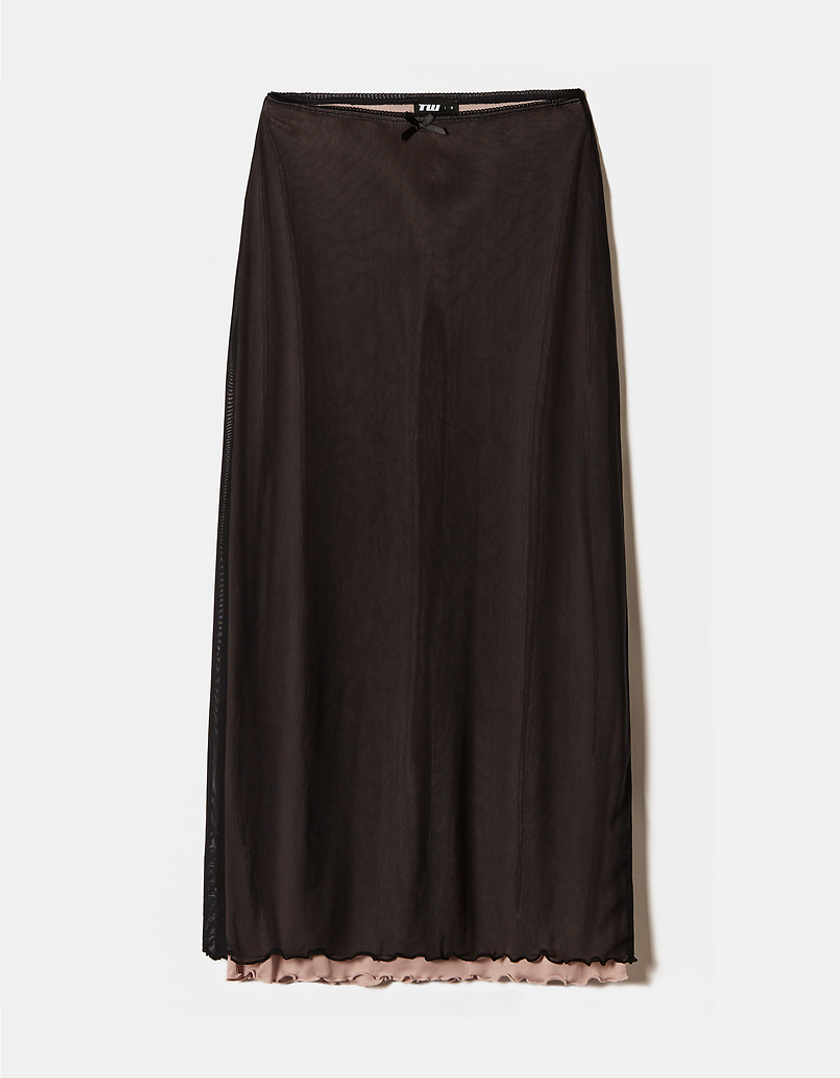 TALLY WEiJL, Black Floral Mesh Long Skirt for Women