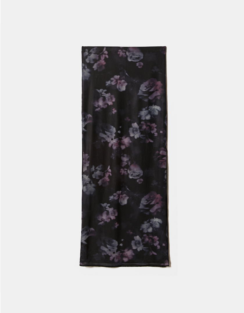 TALLY WEiJL, Black Floral Midi Skirt in Mesh for Women