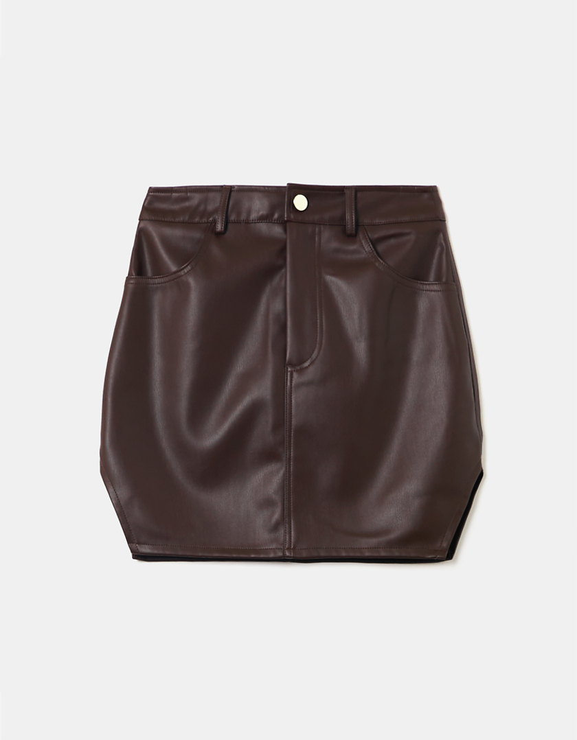 TALLY WEiJL, Brown Faux Leather Mini Skirt for Women