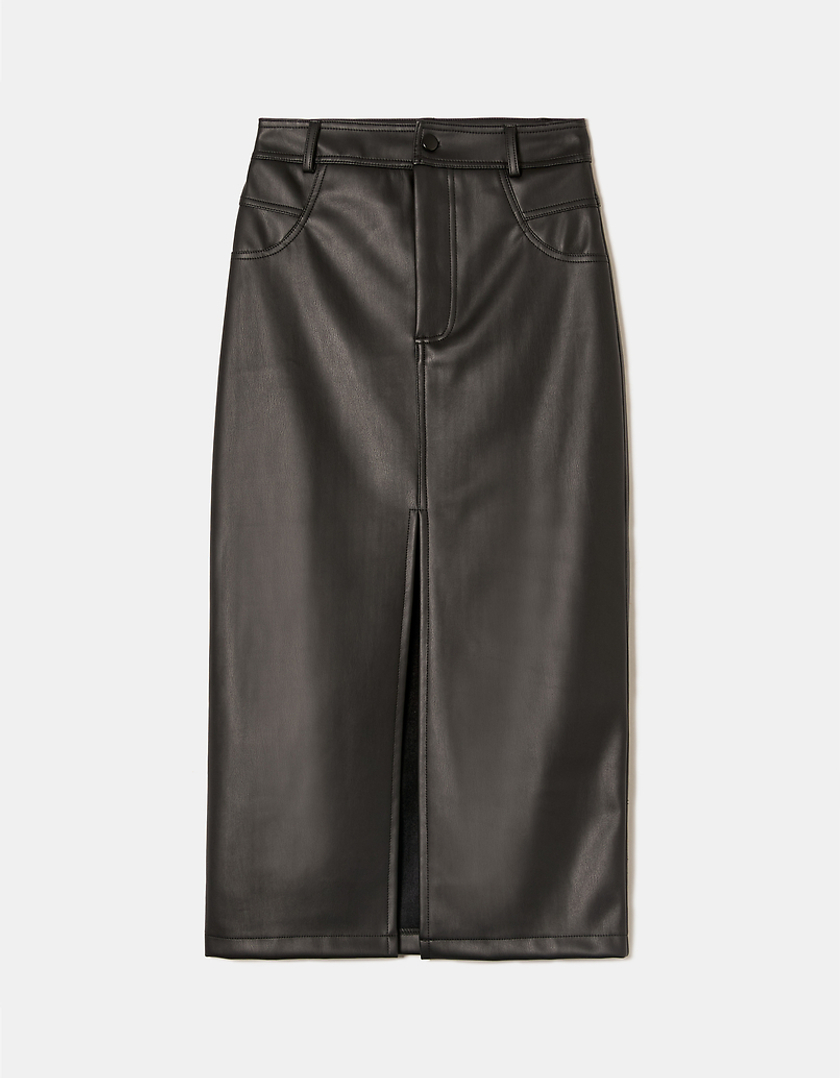 TALLY WEiJL, Φούστα Midi Faux Leather Μαύρη for Women