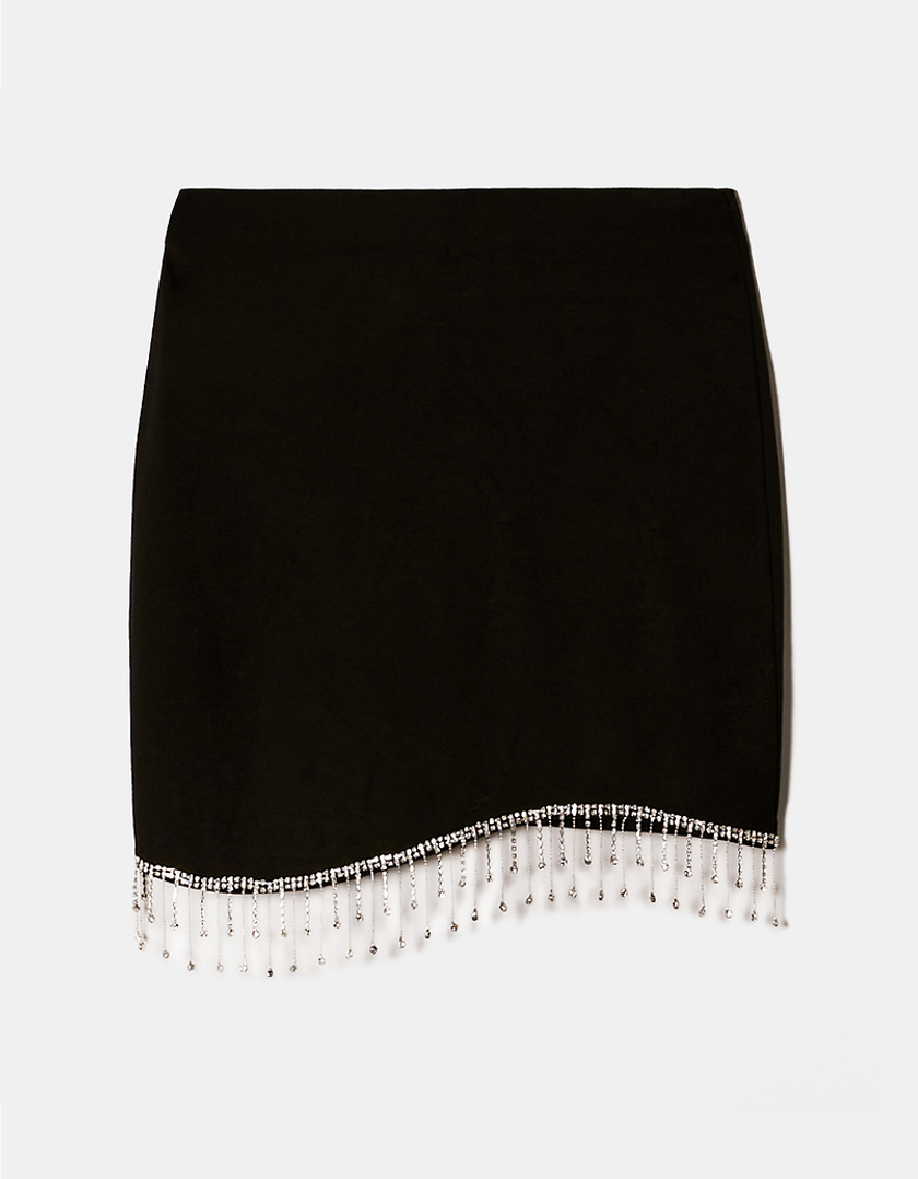 TALLY WEiJL, Black Mini Skirt with Waterfall Strass for Women