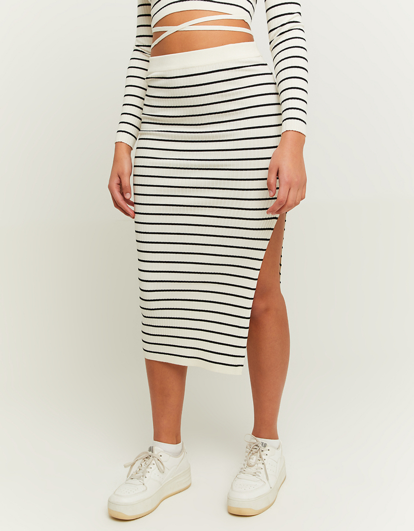 TALLY WEiJL, Weiss Gestreiftes Cropped Skirt mit Fancy Details for Women