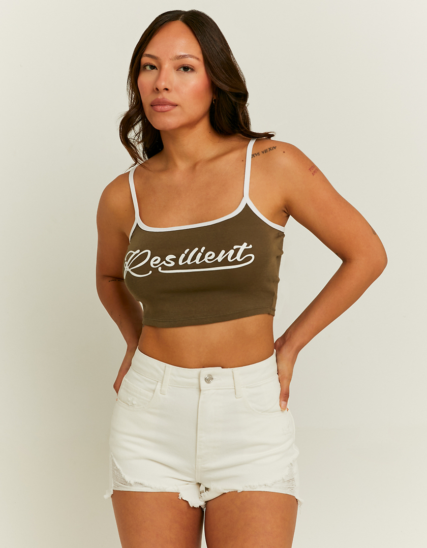 Green Cropped Printed Tank Top