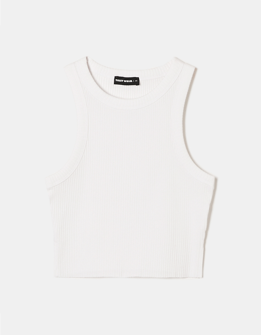 TALLY WEiJL, White Ribbed Basic Crop Top for Women