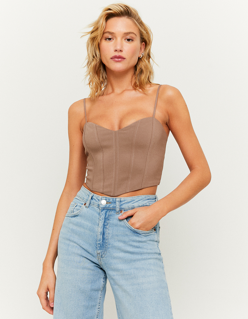 TALLY WEiJL, Brown Cropped Corset Top for Women