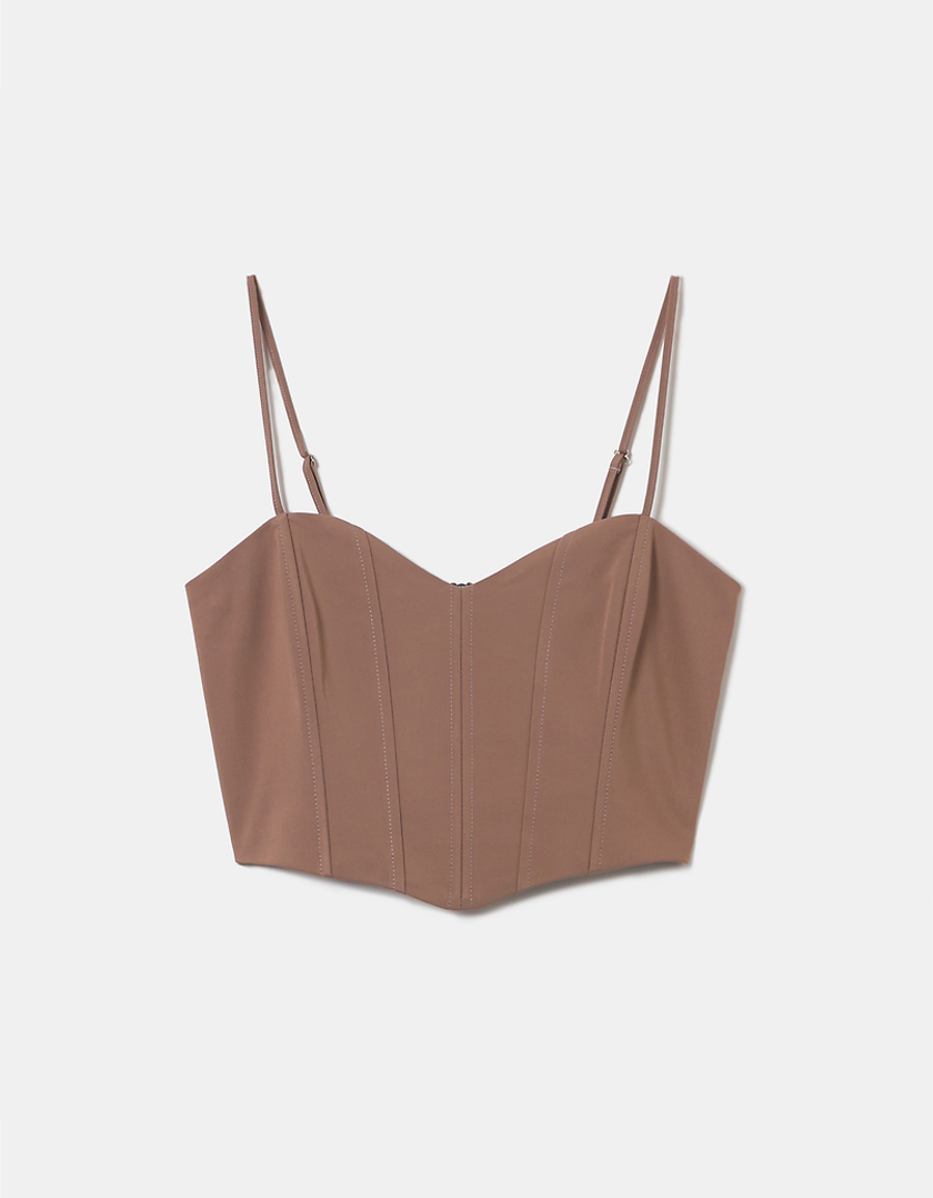 TALLY WEiJL, Brown Cropped Corset Top for Women