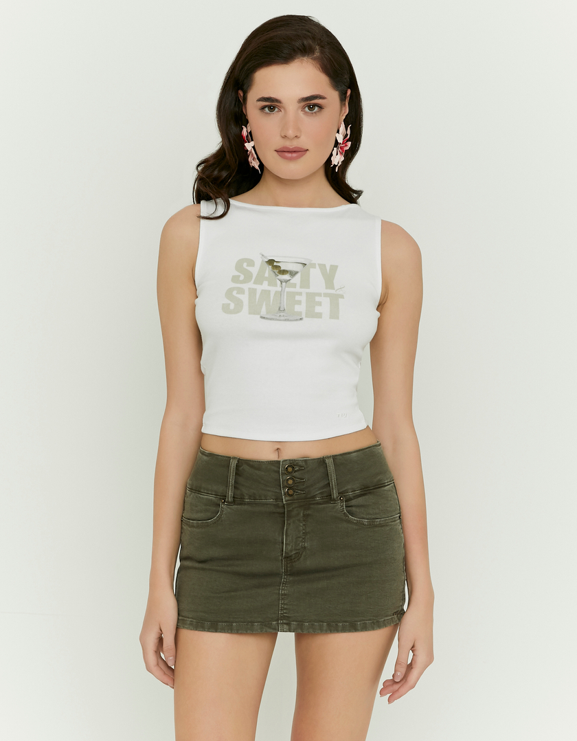 Weißes Bedrucktes Crop Top
