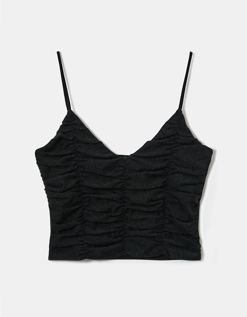 TALLY WEiJL, Black Ruched Lurex Cropped Top for Women