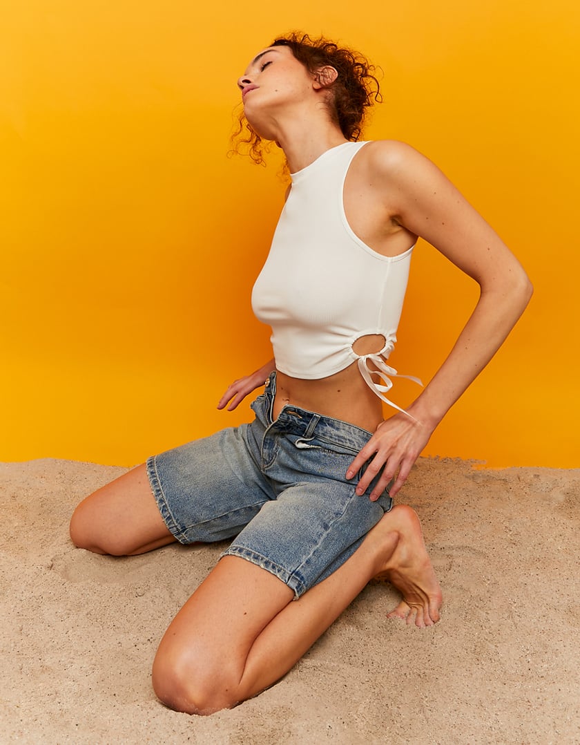 TALLY WEiJL, White Cropped Top with Side Cut Outs for Women