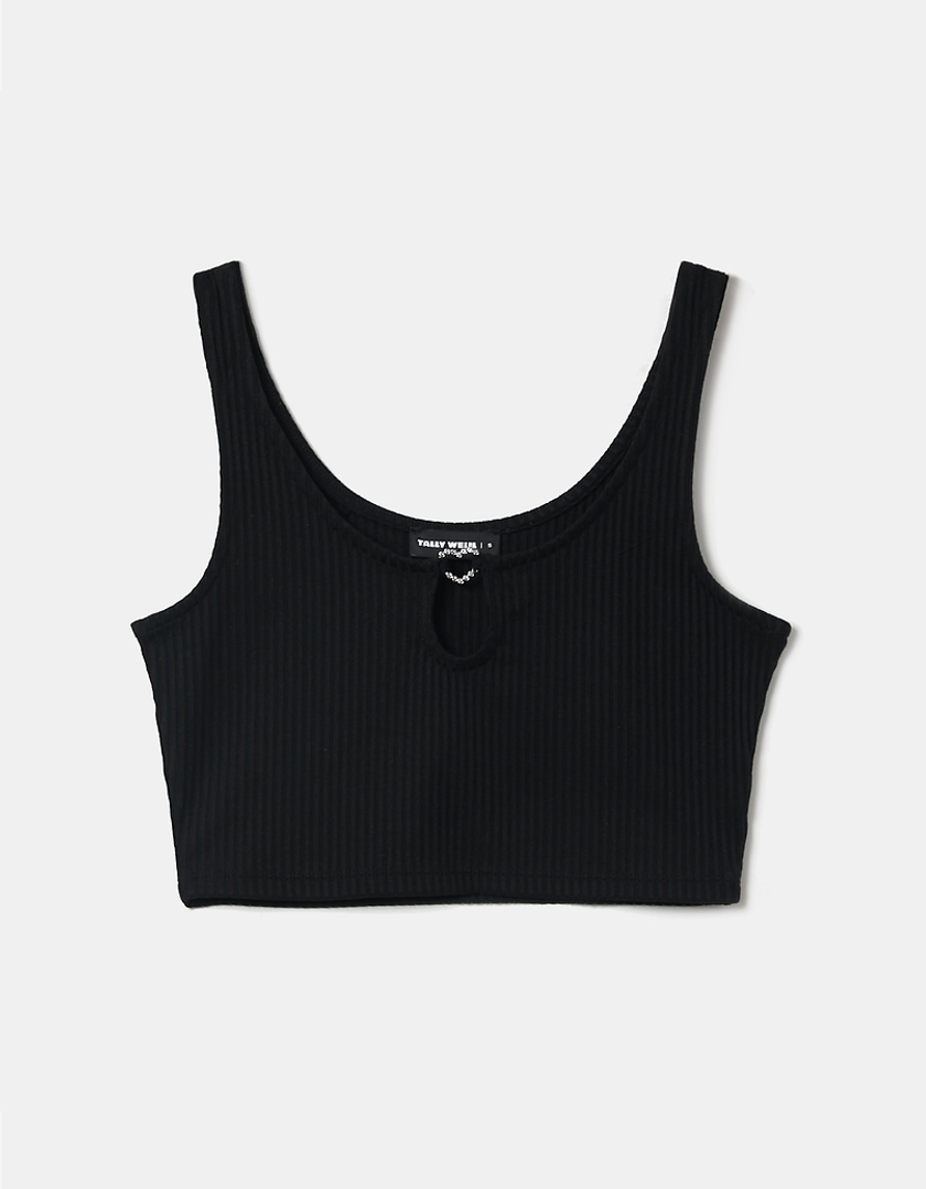 TALLY WEiJL, Μαύρο αμάνικο Ribbed Crop top for Women