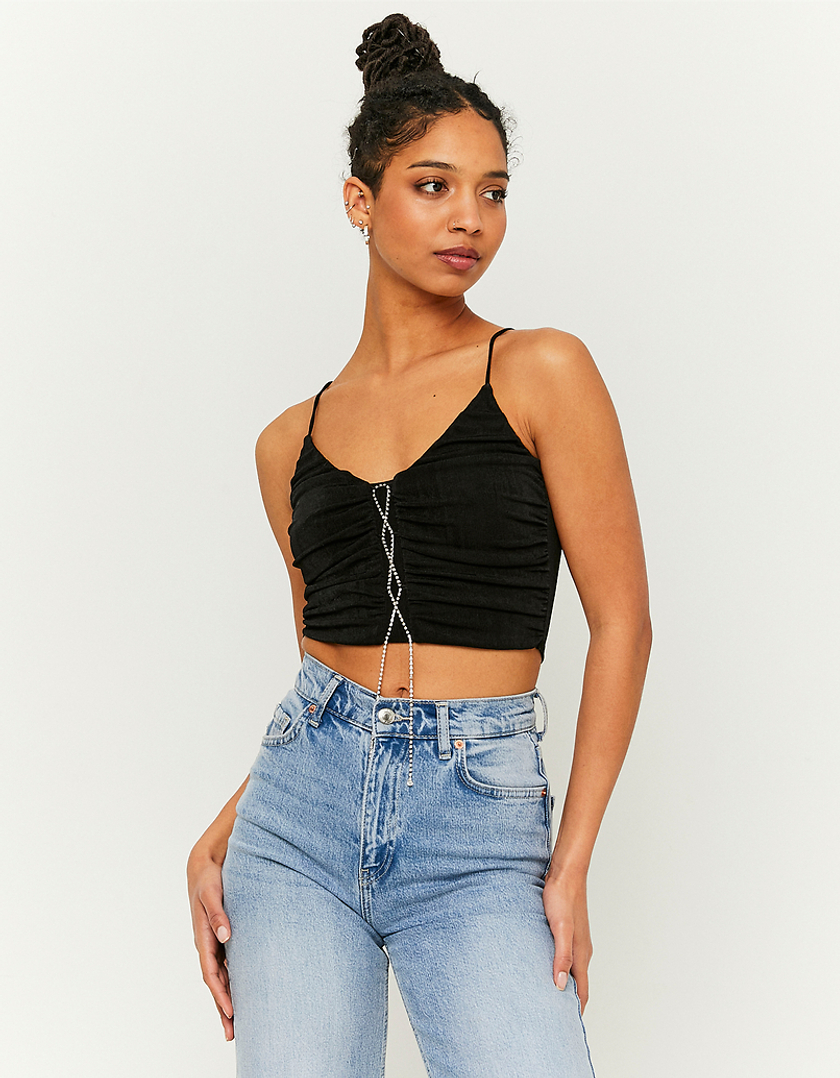 TALLY WEiJL, Ruched Cropped Top With Strass Lace Up for Women