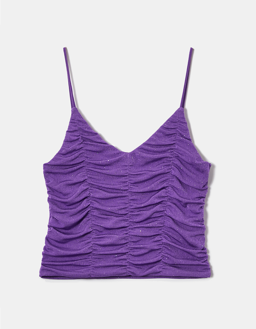 TALLY WEiJL, Purple Ruched Glitters Cropped Top for Women