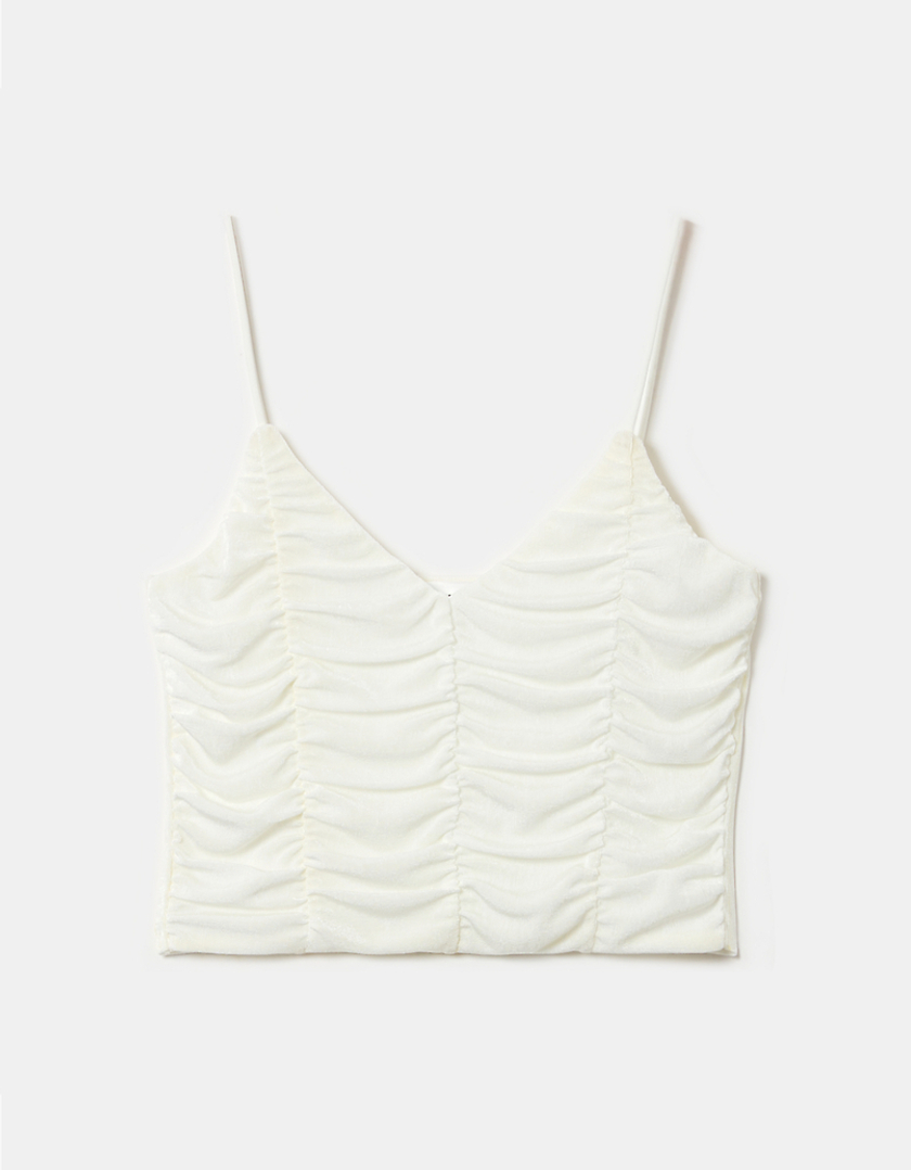TALLY WEiJL, White Ruched Crop Top for Women