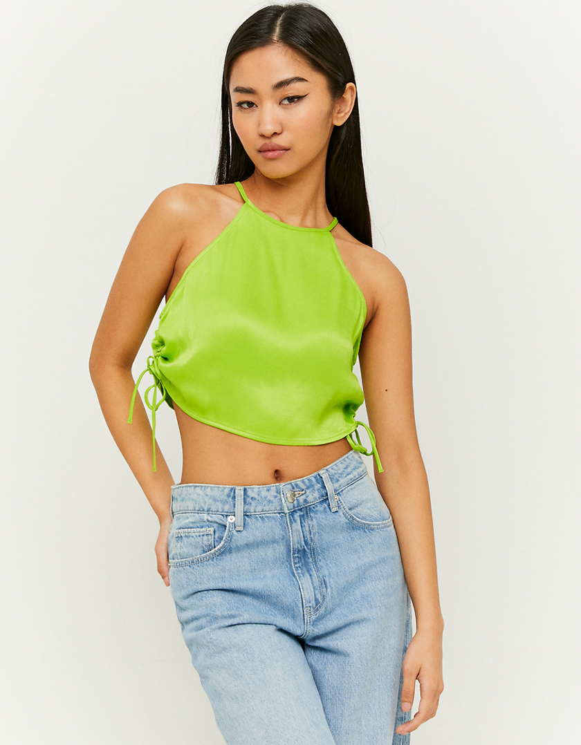 TALLY WEiJL, Green Satin Ruched Top for Women