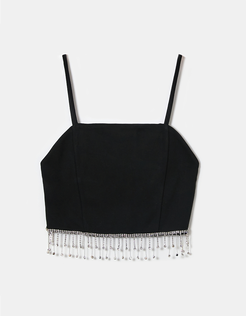 TALLY WEiJL, Black Cropped Top With Rhinestones for Women