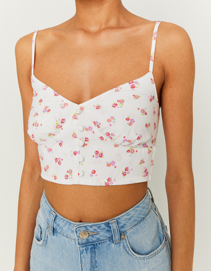 TALLY WEiJL, Λευκό Cropped Floral Top for Women