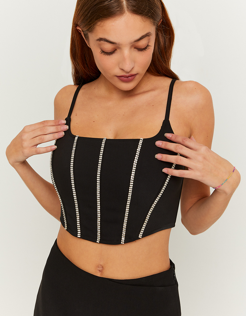 TALLY WEiJL, Black Corset Top with Strass for Women