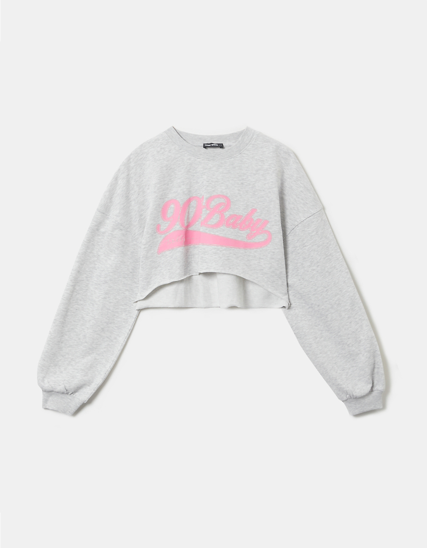 TALLY WEiJL, Grey Cropped Printed Sweatshirt for Women