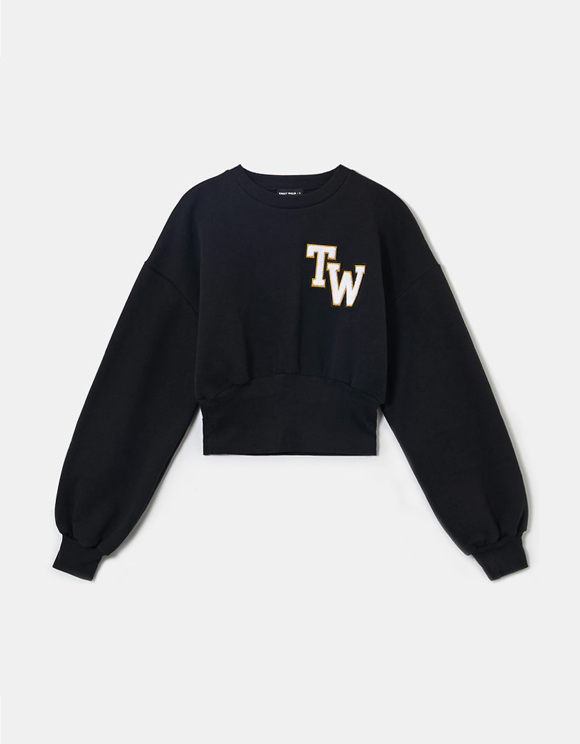 TALLY WEiJL, Μαύρο Cropped Printed Sweatshirt for Women
