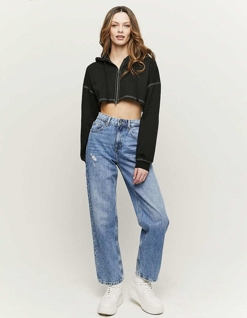 TALLY WEiJL, Black Printed Cropped Hoodie for Women