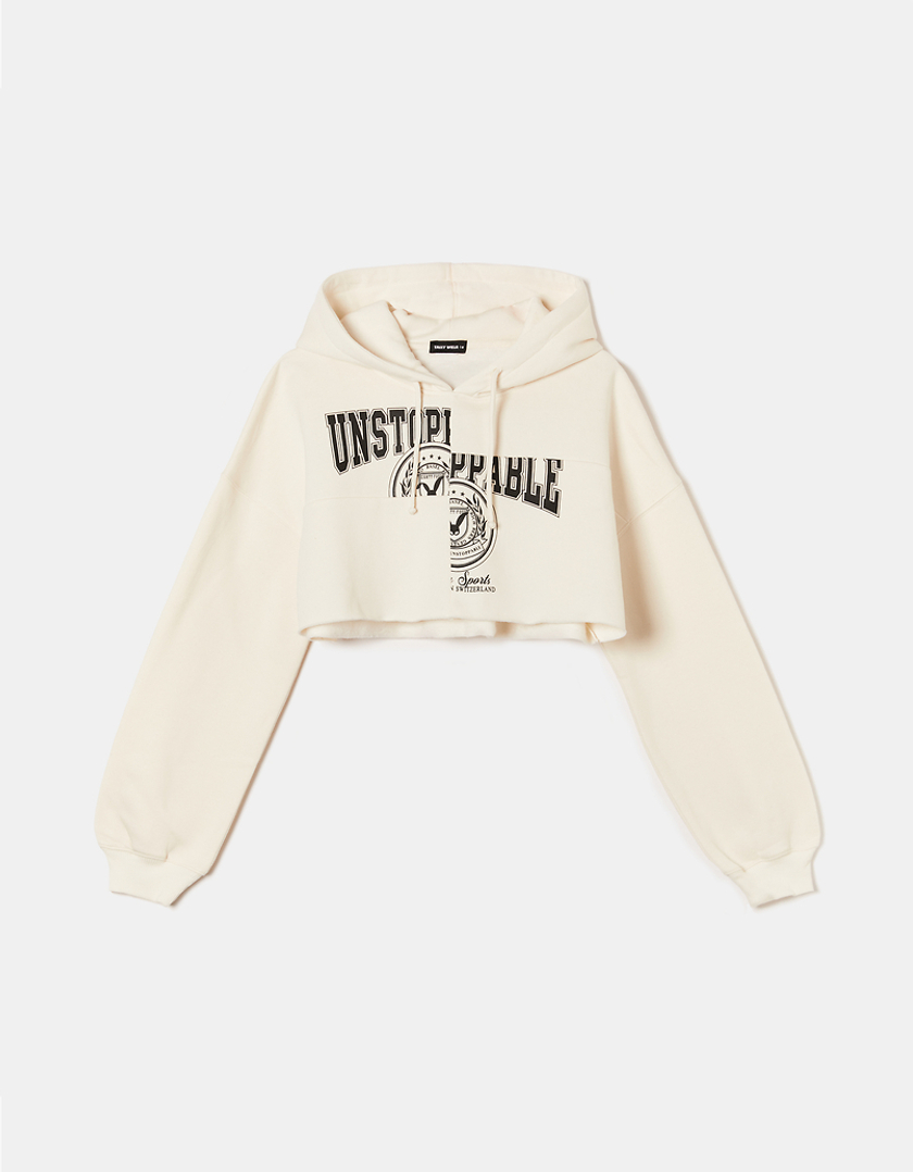 TALLY WEiJL, White Printed Cropped Hoodie for Women