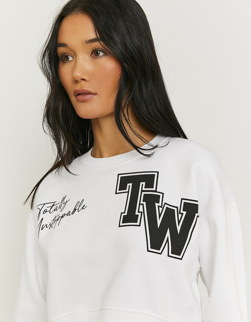 TALLY WEiJL, White Cropped Printed Sweatshirt for Women