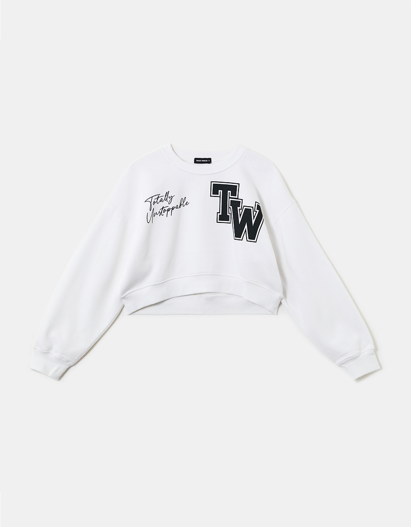 TALLY WEiJL, White Cropped Printed Sweatshirt for Women