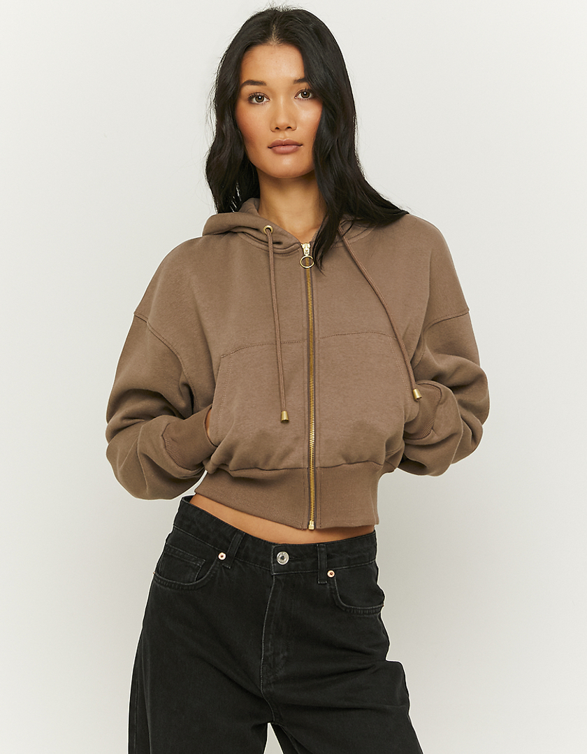 TALLY WEiJL, Brown Zip Up Cropped Hoodie for Women