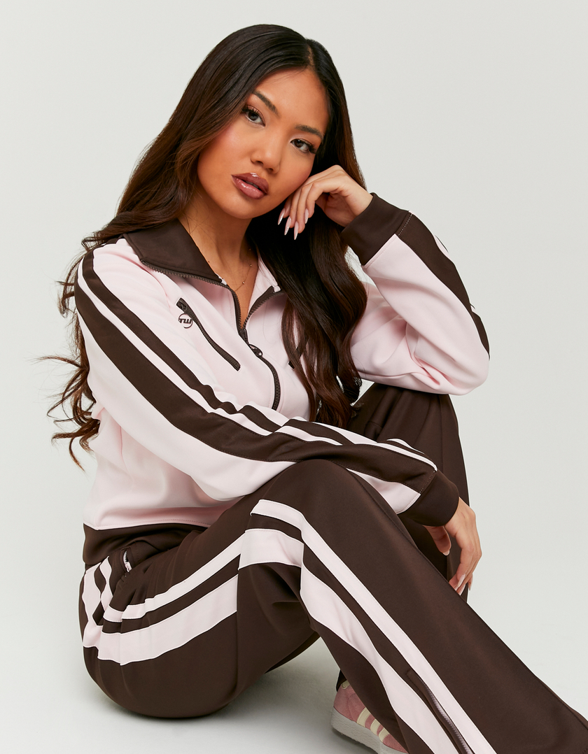 Pink Striped Zip Up Sweatshirt