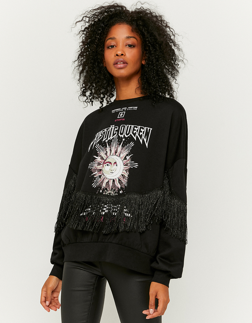 TALLY WEiJL, Schwarzes bedrucktes Sweatshirt aus Kunstfell for Women