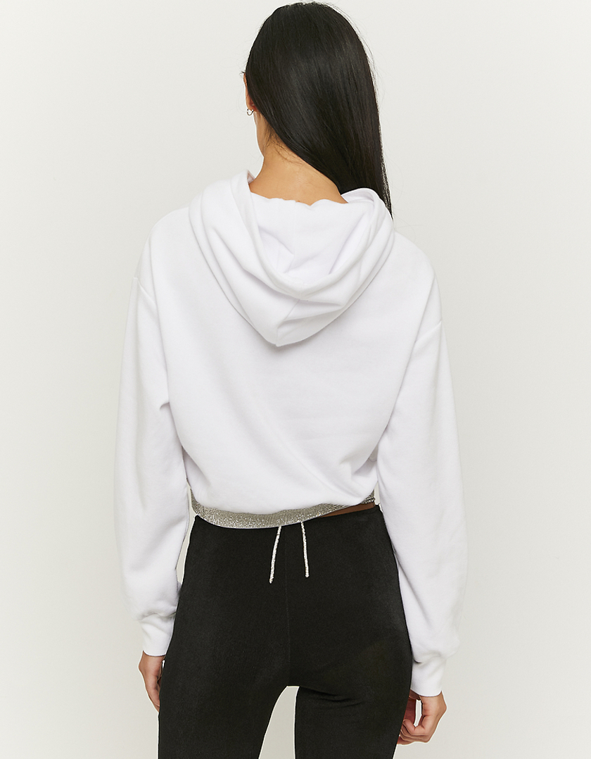 TALLY WEiJL, White Cropped Hoodie With Rhinestones for Women