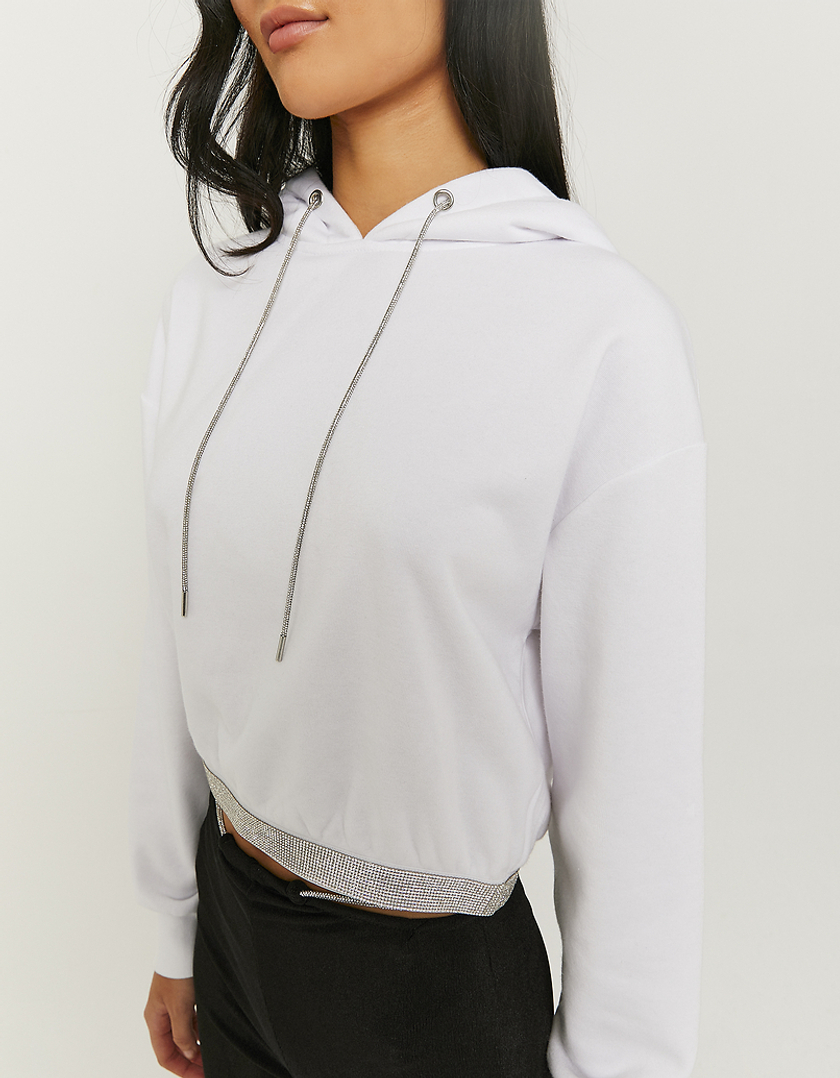 TALLY WEiJL, White Cropped Hoodie With Rhinestones for Women