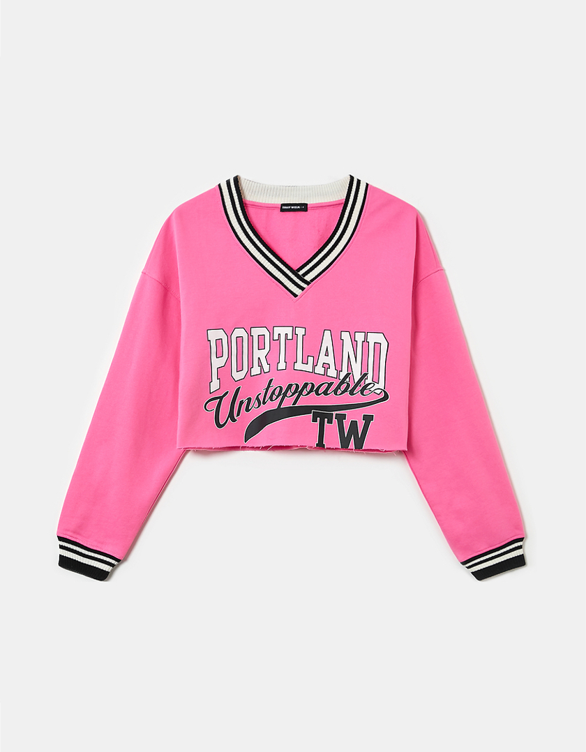 TALLY WEiJL, Pink Printed V-Neck Sweatshirt for Women