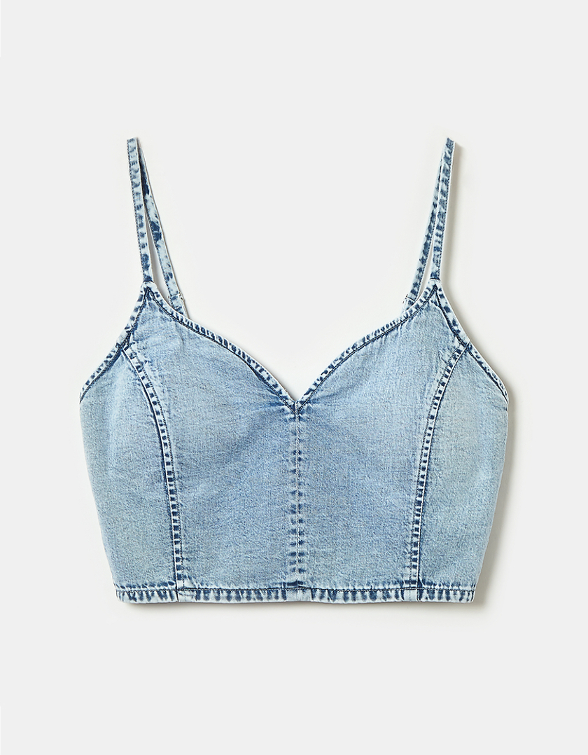 TALLY WEiJL, Crop Top in Jeans Smanicato for Women