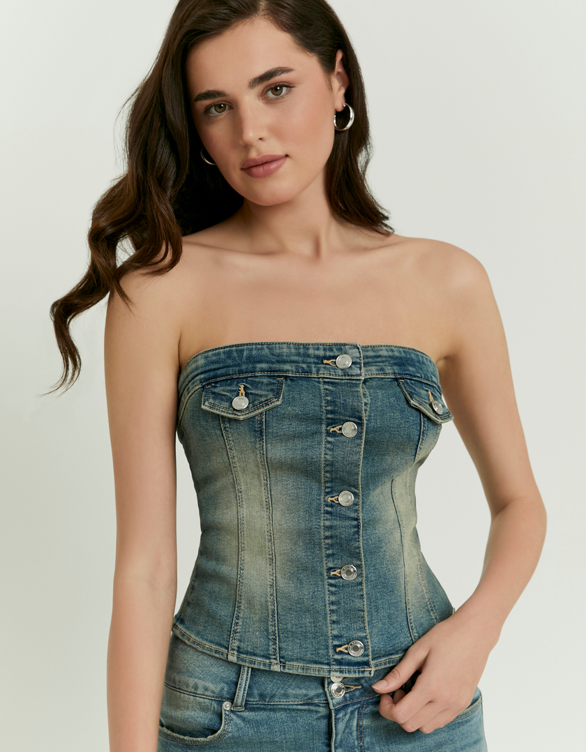 Top en Denim Bleu Sans Manches