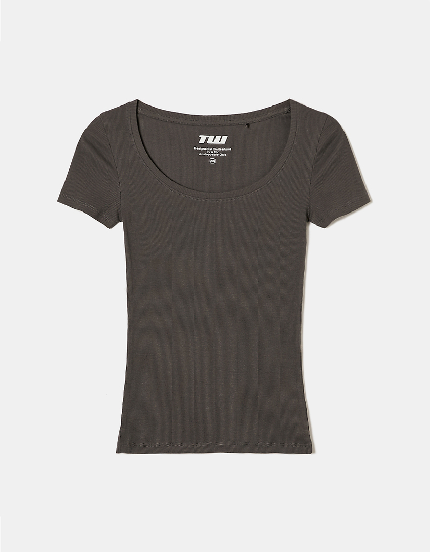 TALLY WEiJL, Szary T-shirt Basic z krótkimi rękawami for Women