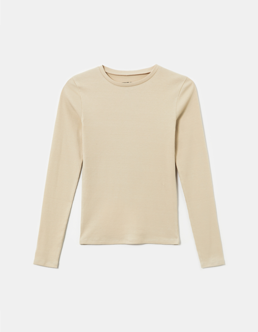 TALLY WEiJL, Langärmeliges beigefarbenes Basic-T-Shirt for Women