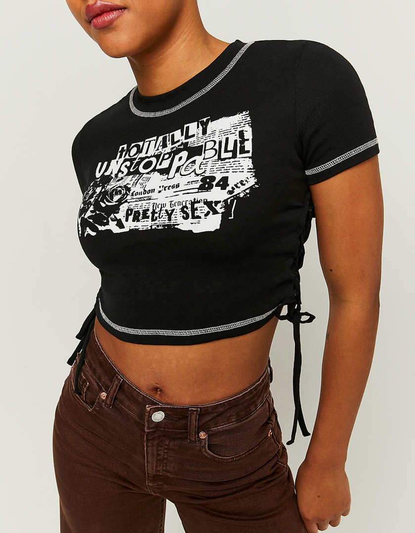 TALLY WEiJL, T-shirt Noir Imprimé Froncé for Women