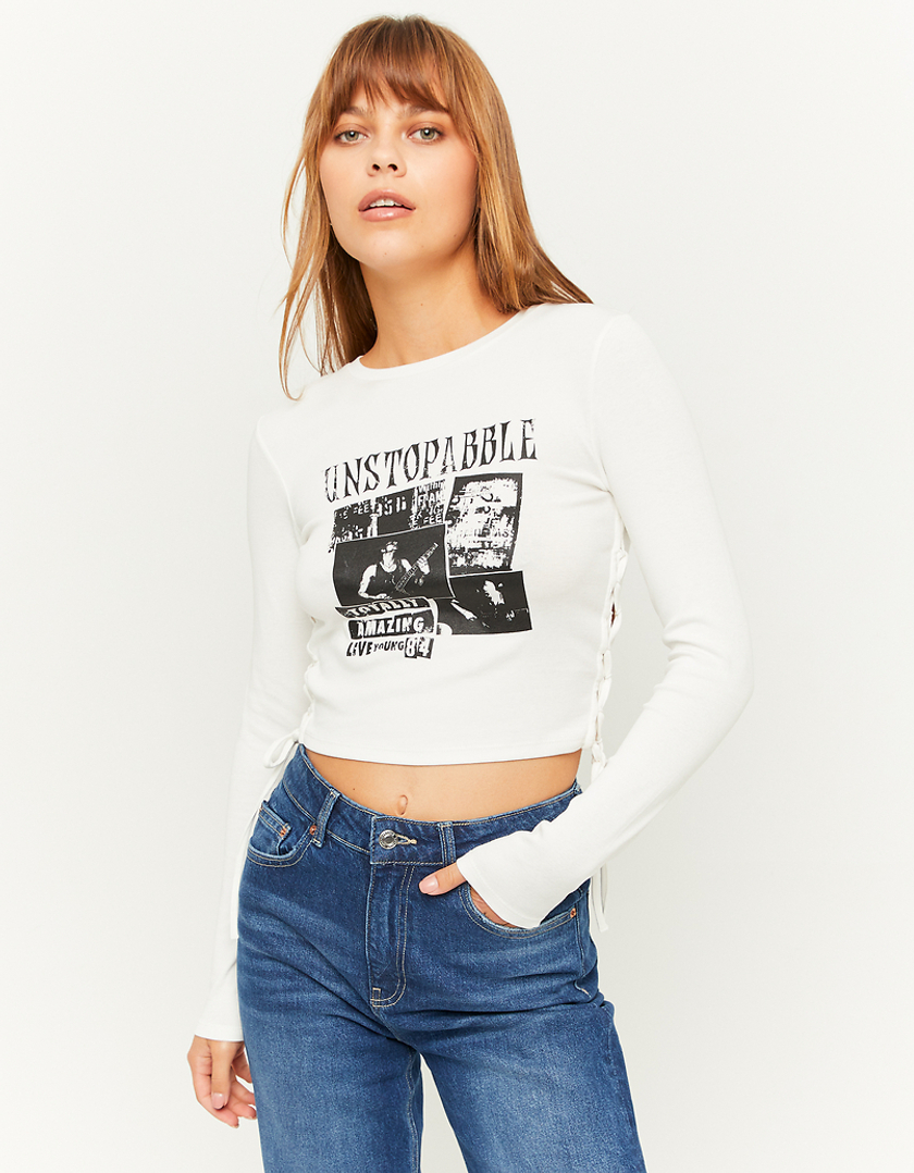 TALLY WEiJL, White Cropped Top with Side Lace up for Women